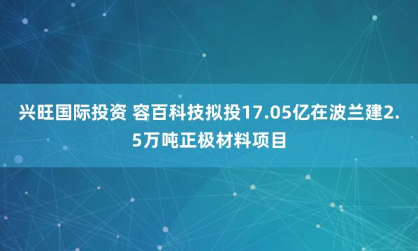 兴旺国际投资 容百科技拟投17.05亿在波兰建2.5万吨正极材料项目
